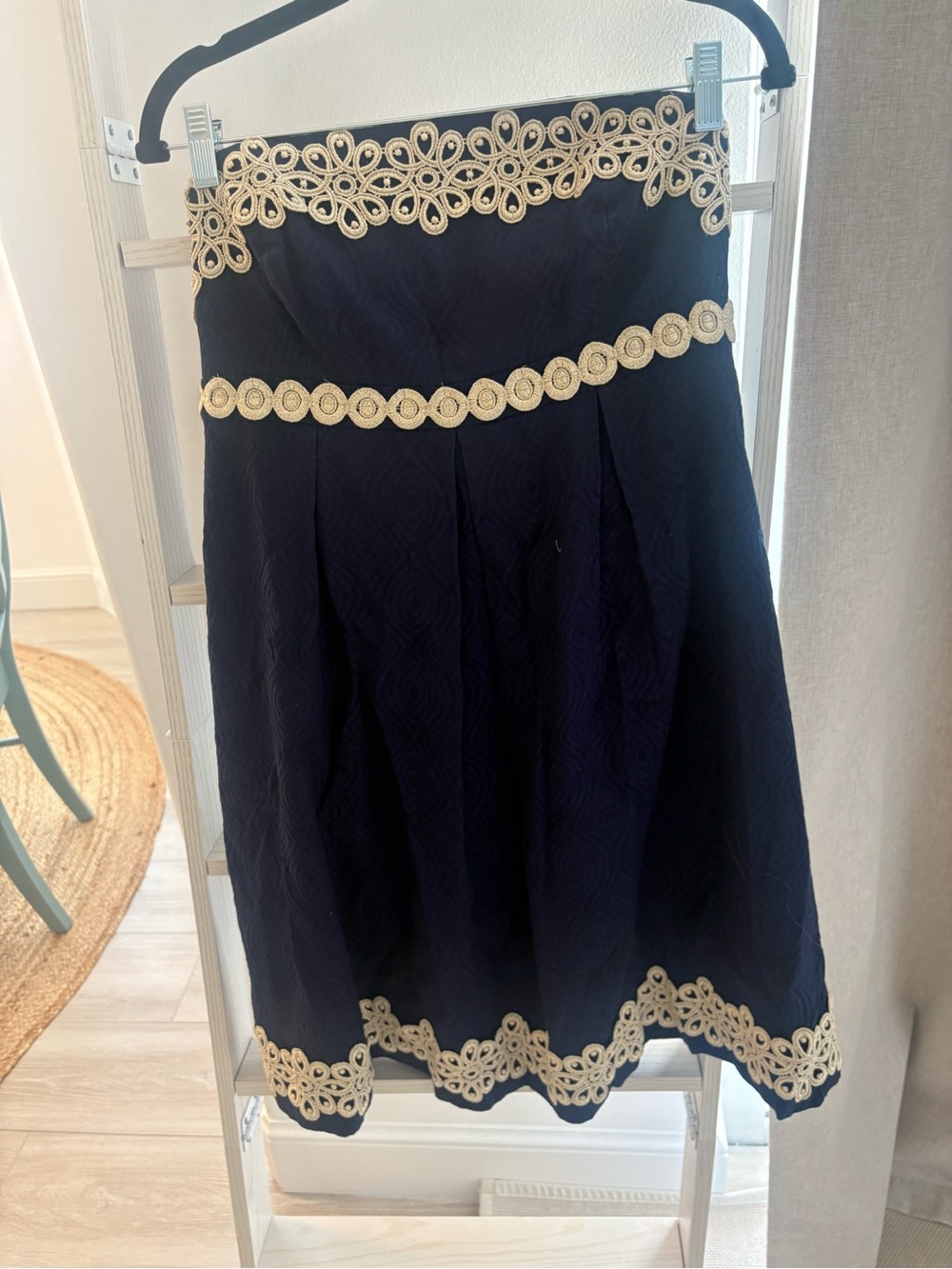 Lilly Pulitzer strapless Elegant Navy Skirt with Gold Trim
